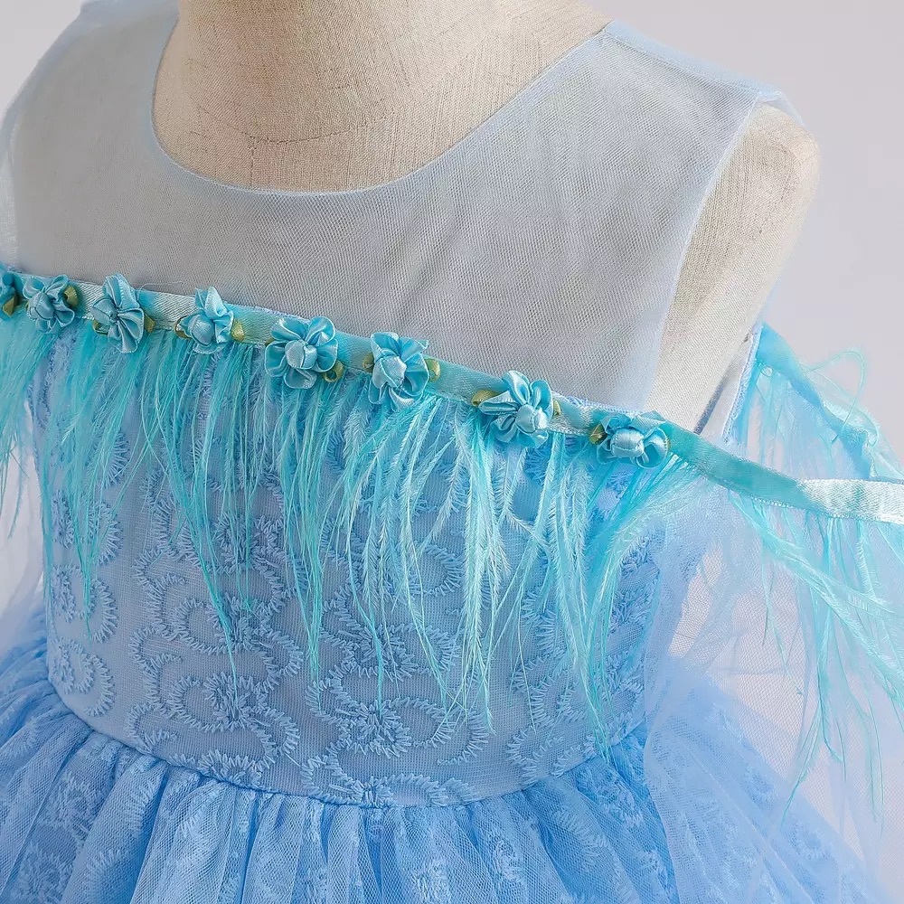 Luxury Luxury Embroidered Feather Princess Birthday Wedding Flower Dress 5046 - Picture 4 of 6
